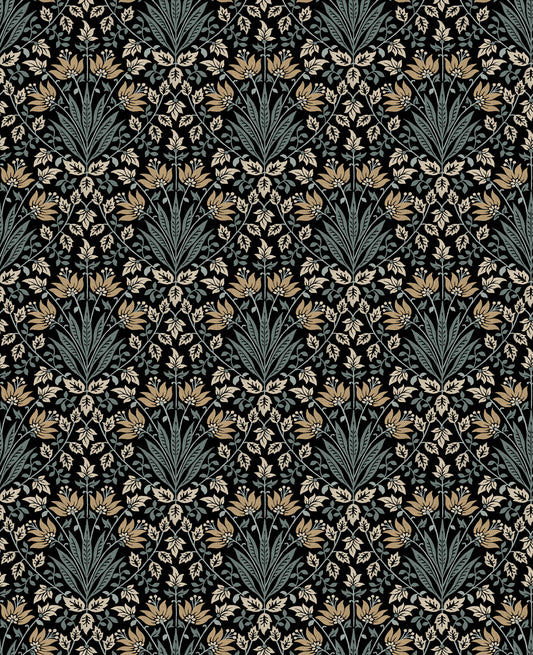 York Wallcoverings A-Street Prints Woodbury Black Floral Damask Wallpaper Botanical Traditional Black  Wallpaper - 4173-27630