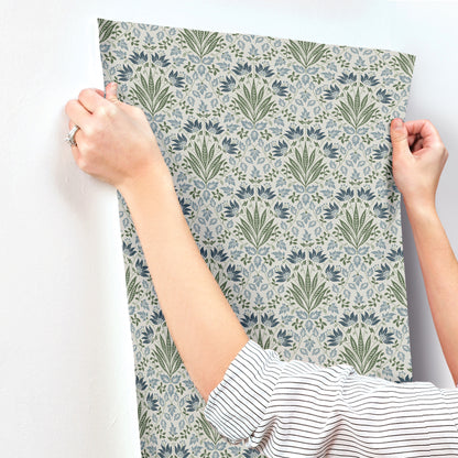 York Wallcoverings A-Street Prints Woodbury Blue Floral Damask Wallpaper Botanical Traditional Blue  Wallpaper - 4173-27632