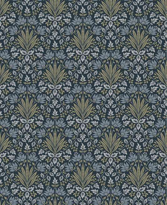 York Wallcoverings A-Street Prints Woodbury Navy Floral Damask Wallpaper Botanical Traditional Navy  Wallpaper - 4173-27634