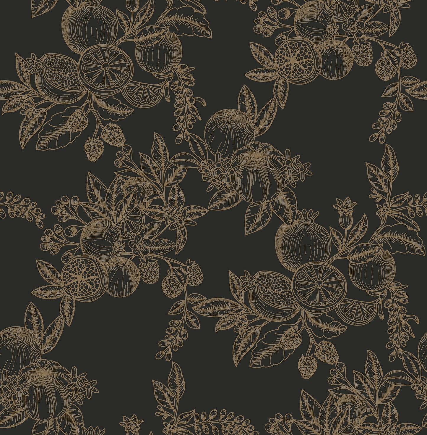 York Wallcoverings A-Street Prints Gerty Gold Fruit Toile Wallpaper Botanical Modern Gold  Wallpaper - 4173-27635