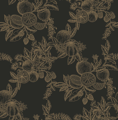 York Wallcoverings A-Street Prints Gerty Gold Fruit Toile Wallpaper Botanical Modern Gold  Wallpaper - 4173-27635