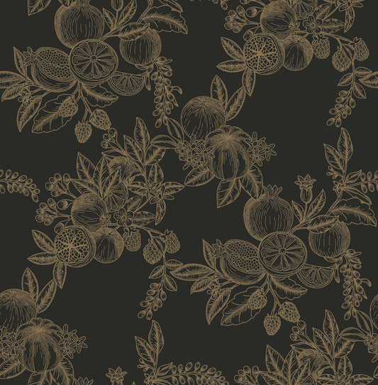 York Wallcoverings A-Street Prints Gerty Gold Fruit Toile Wallpaper Botanical Modern Gold  Wallpaper - 4173-27635
