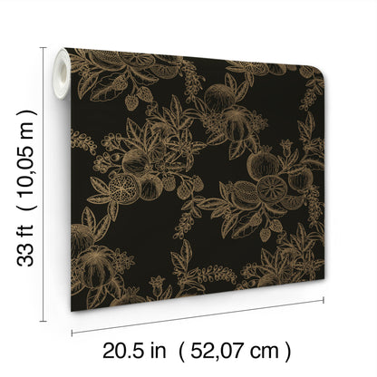 York Wallcoverings A-Street Prints Gerty Gold Fruit Toile Wallpaper Botanical Modern Gold  Wallpaper - 4173-27635