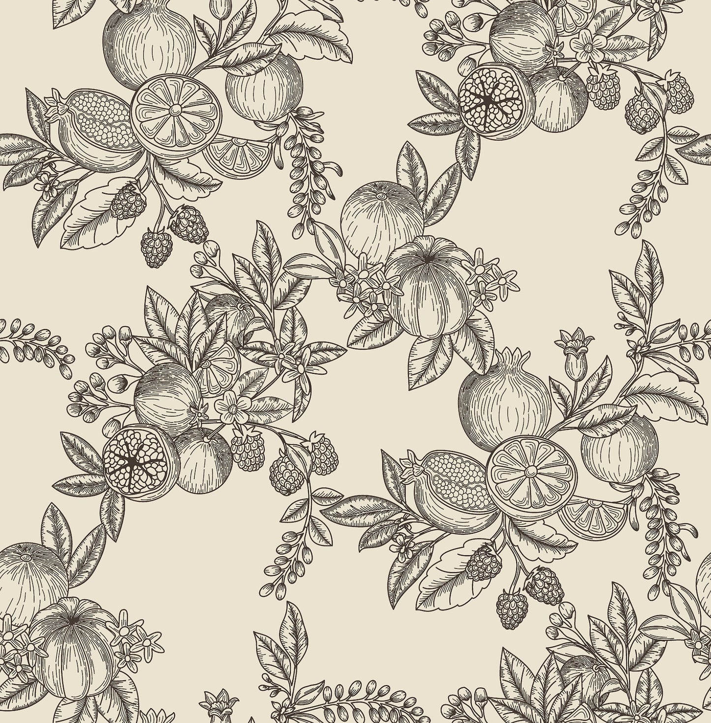 York Wallcoverings A-Street Prints Gerty Black Fruit Toile Wallpaper Botanical Modern Black  Wallpaper - 4173-27637