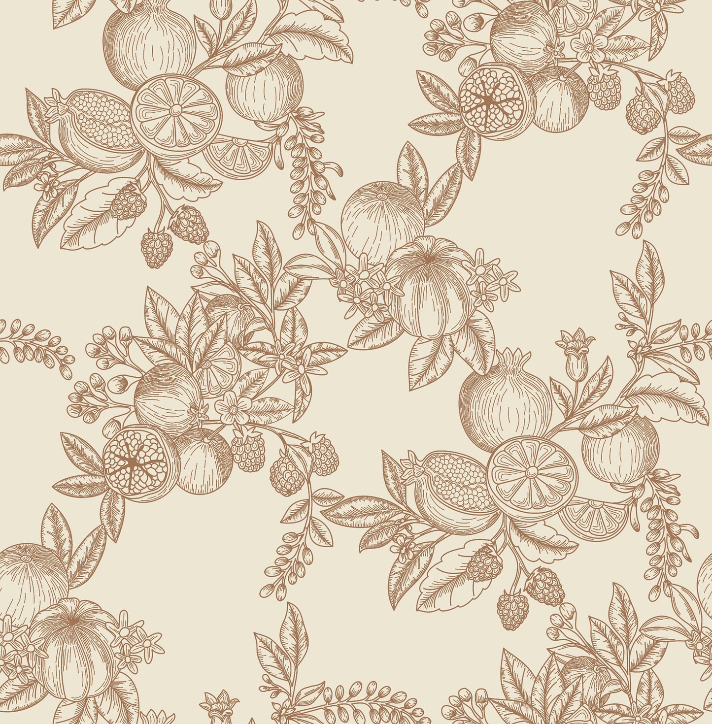 York Wallcoverings A-Street Prints Gerty Copper Fruit Toile Wallpaper Botanical Modern Copper  Wallpaper - 4173-27638