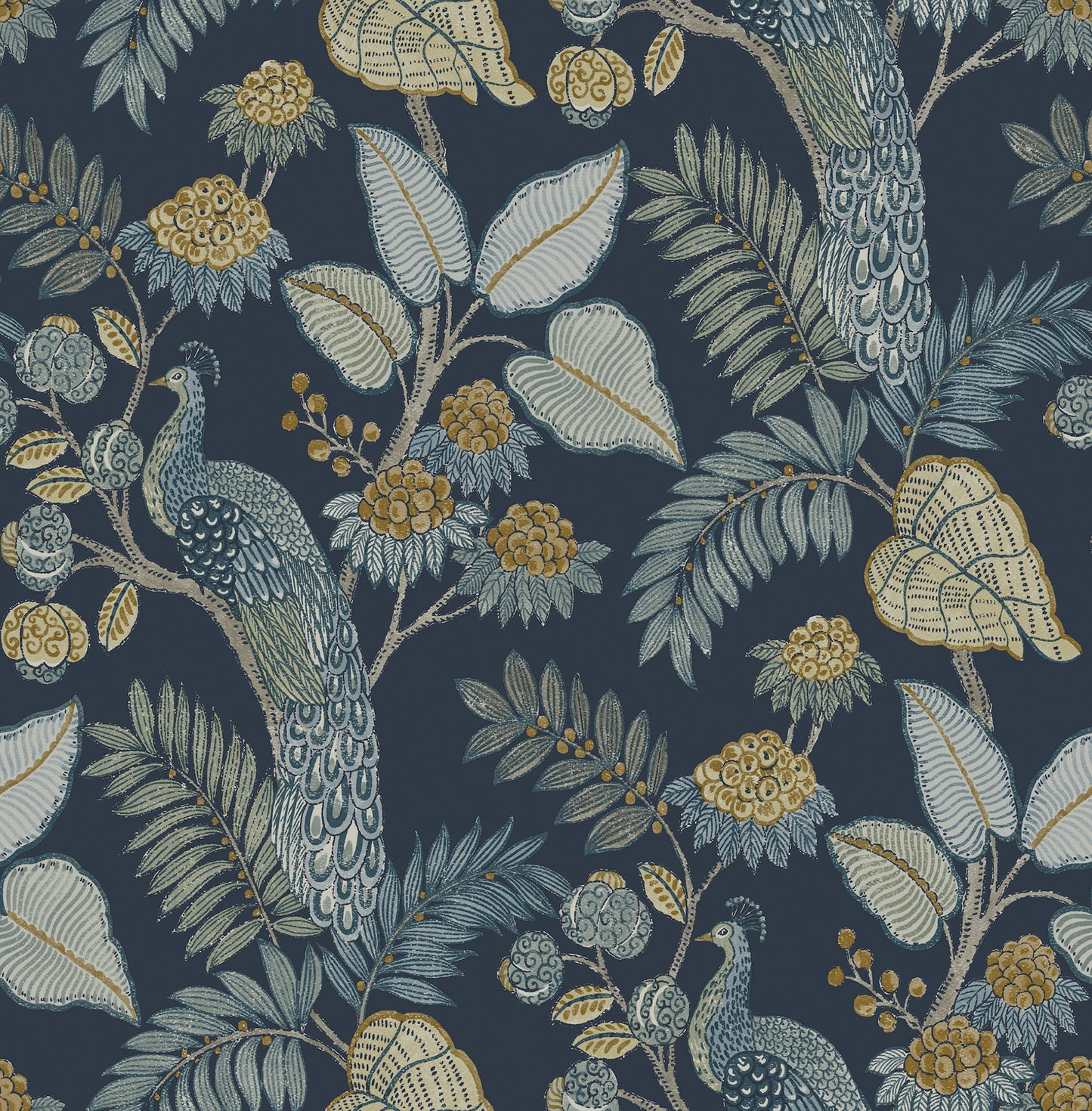 York Wallcoverings A-Street Prints Geneva Dark Blue Peacock Paradise Wallpaper Animals Modern Dark Blue  Wallpaper - 4173-27643