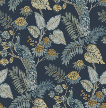 York Wallcoverings A-Street Prints Geneva Dark Blue Peacock Paradise Wallpaper Animals Modern Dark Blue  Wallpaper - 4173-27643
