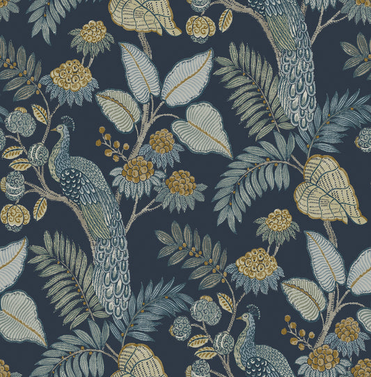 York Wallcoverings A-Street Prints Geneva Dark Blue Peacock Paradise Wallpaper Animals Modern Dark Blue  Wallpaper - 4173-27643