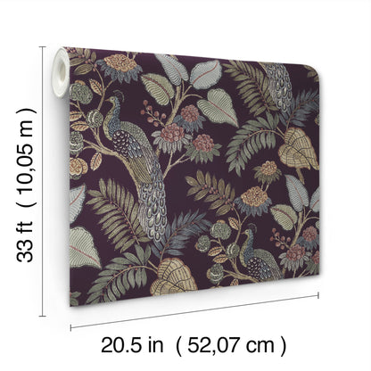 York Wallcoverings A-Street Prints Geneva Plum Peacock Paradise Wallpaper Animals Modern Plum  Wallpaper - 4173-27644