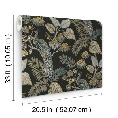 York Wallcoverings A-Street Prints Geneva Black Peacock Paradise Wallpaper Animals Modern Black  Wallpaper - 4173-27646