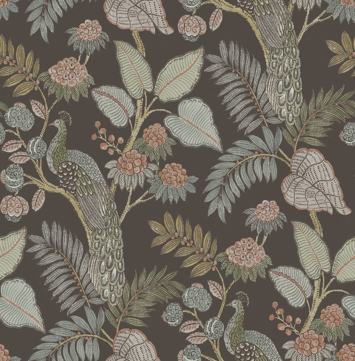 York Wallcoverings A-Street Prints Geneva Chocolate Peacock Paradise Wallpaper Animals Modern Chocolate  Wallpaper - 4173-27647