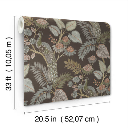 York Wallcoverings A-Street Prints Geneva Chocolate Peacock Paradise Wallpaper Animals Modern Chocolate  Wallpaper - 4173-27647