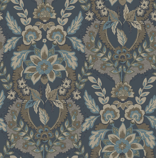 York Wallcoverings A-Street Prints Collins Teal Damask Wallpaper Botanical Traditional Teal  Wallpaper - 4173-27653