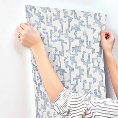 York Wallcoverings A-Street Prints Cipher Blue Geometric Faux Grasscloth Wallpaper Abstract Modern Blue  Wallpaper - 4177-27701