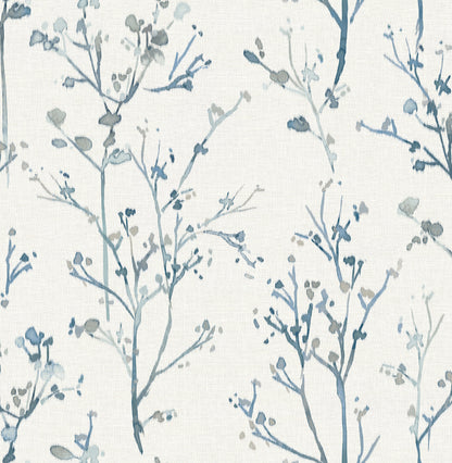 York Wallcoverings A-Street Prints Silverling Blue Budding Branches Wallpaper Botanical Farmhouse Blue  Wallpaper - 4177-27721