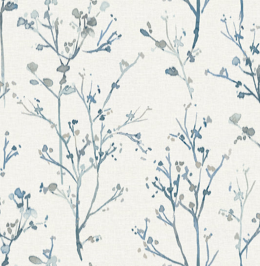 York Wallcoverings A-Street Prints Silverling Blue Budding Branches Wallpaper Botanical Farmhouse Blue  Wallpaper - 4177-27721