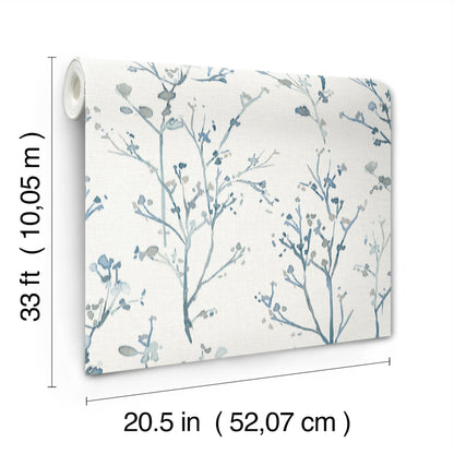 York Wallcoverings A-Street Prints Silverling Blue Budding Branches Wallpaper Botanical Farmhouse Blue  Wallpaper - 4177-27721