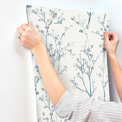 York Wallcoverings A-Street Prints Silverling Blue Budding Branches Wallpaper Botanical Farmhouse Blue  Wallpaper - 4177-27721
