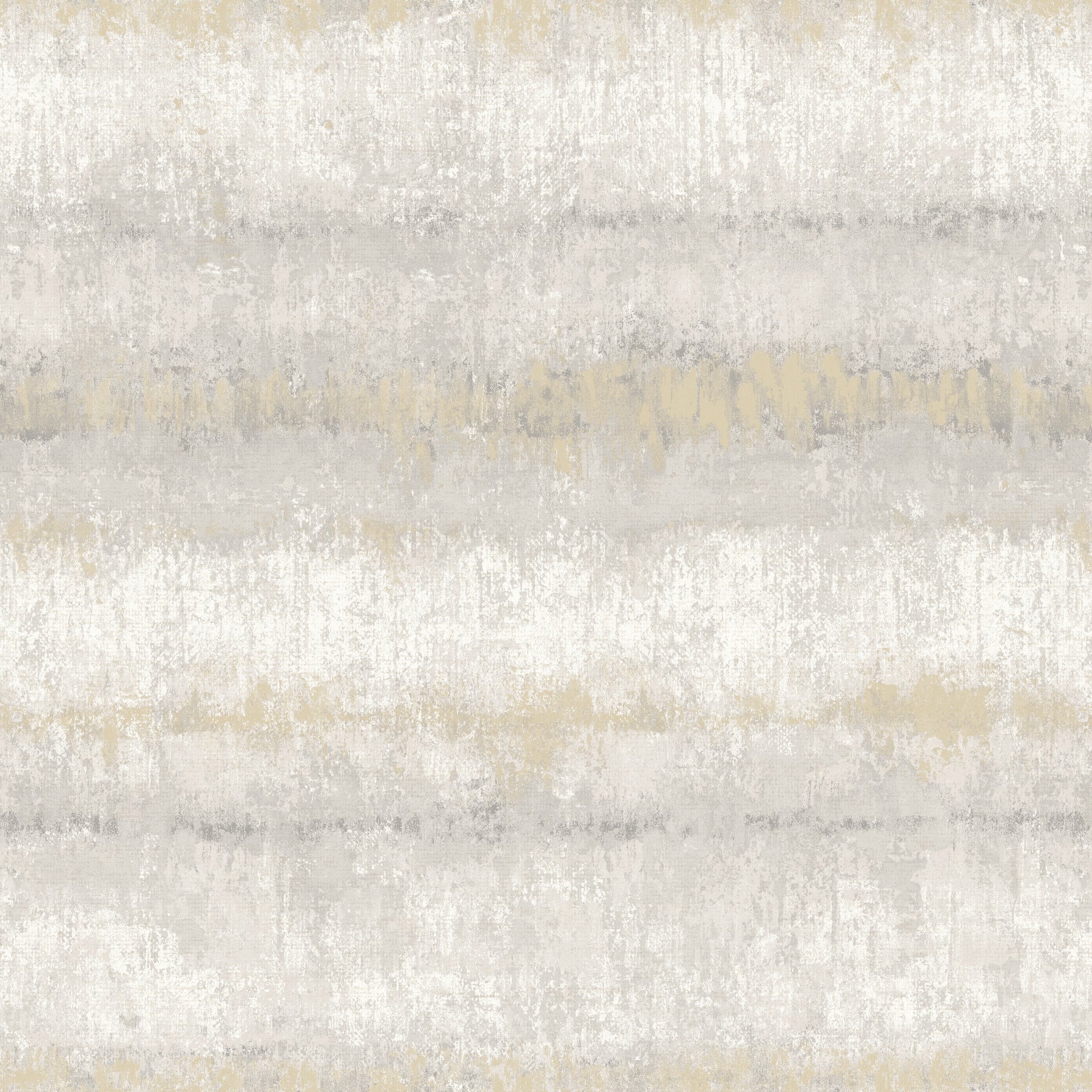 Abstract textured wallpaper with beige, gray & cream horizontal bands & subtle gold accents.