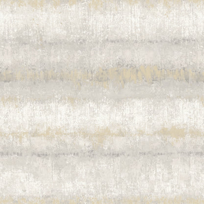 Abstract textured wallpaper with beige, gray & cream horizontal bands & subtle gold accents.