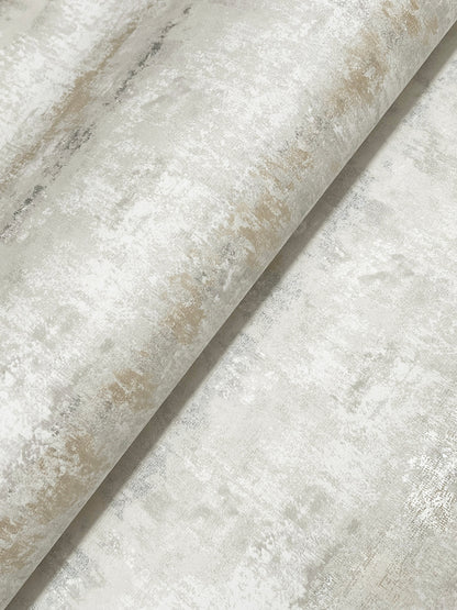 Rolled wallpaper with a grey textured stripe pattern.