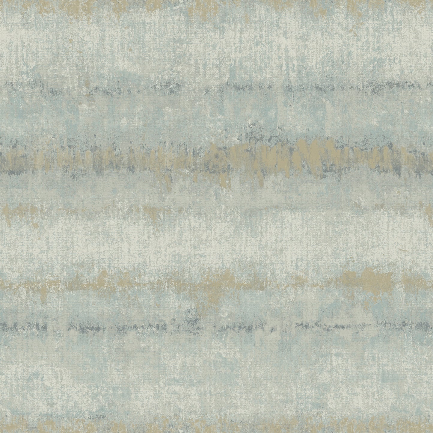Textured wallpaper with blue-gray, aqua and beige horizontal stripes in a distressed, modern pattern.