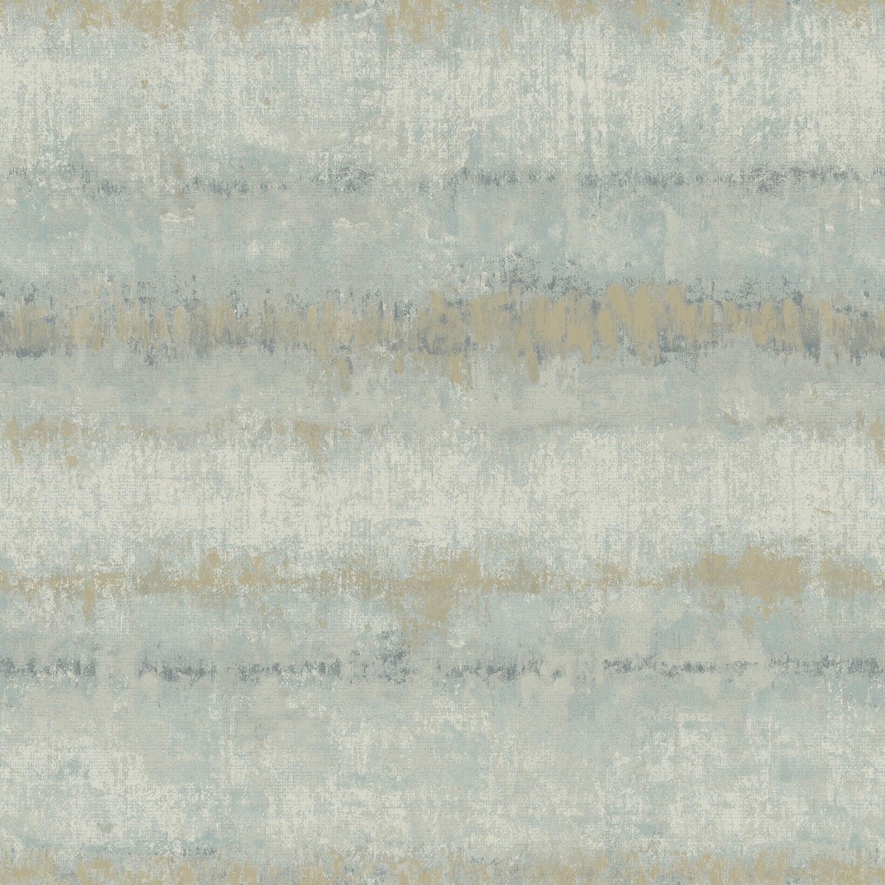 Textured wallpaper with blue-gray, aqua and beige horizontal stripes in a distressed, modern pattern.