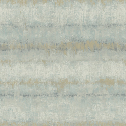Textured wallpaper with blue-gray, aqua and beige horizontal stripes in a distressed, modern pattern.