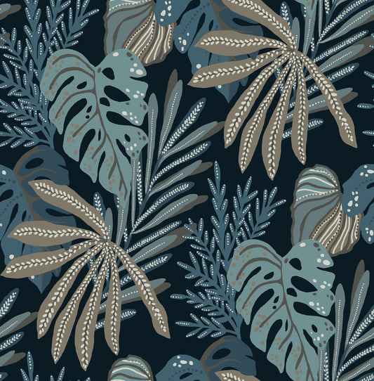 York Wallcoverings A-Street Prints Alocasia Blue Tropical Foliage Wallpaper Botanical Tropical Blue  Wallpaper - 4177-27735