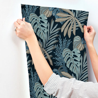 York Wallcoverings A-Street Prints Alocasia Blue Tropical Foliage Wallpaper Botanical Tropical Blue  Wallpaper - 4177-27735