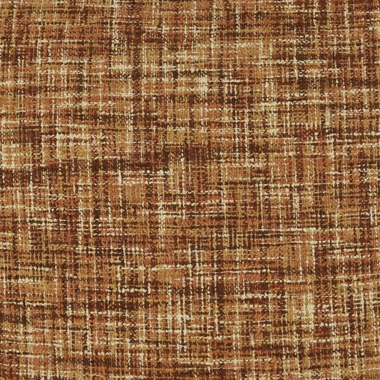 Brown woven fabric with tan-and-cream plaid-like grid pattern, textured textile.