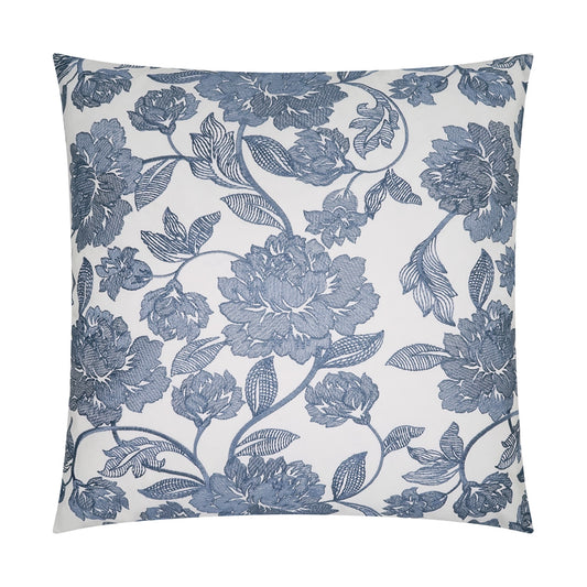 D.V. KAP HOME   24" x 24" Camilla Pillow - Sky Floral, Traditional, Embroidery    - 4199-S-2424