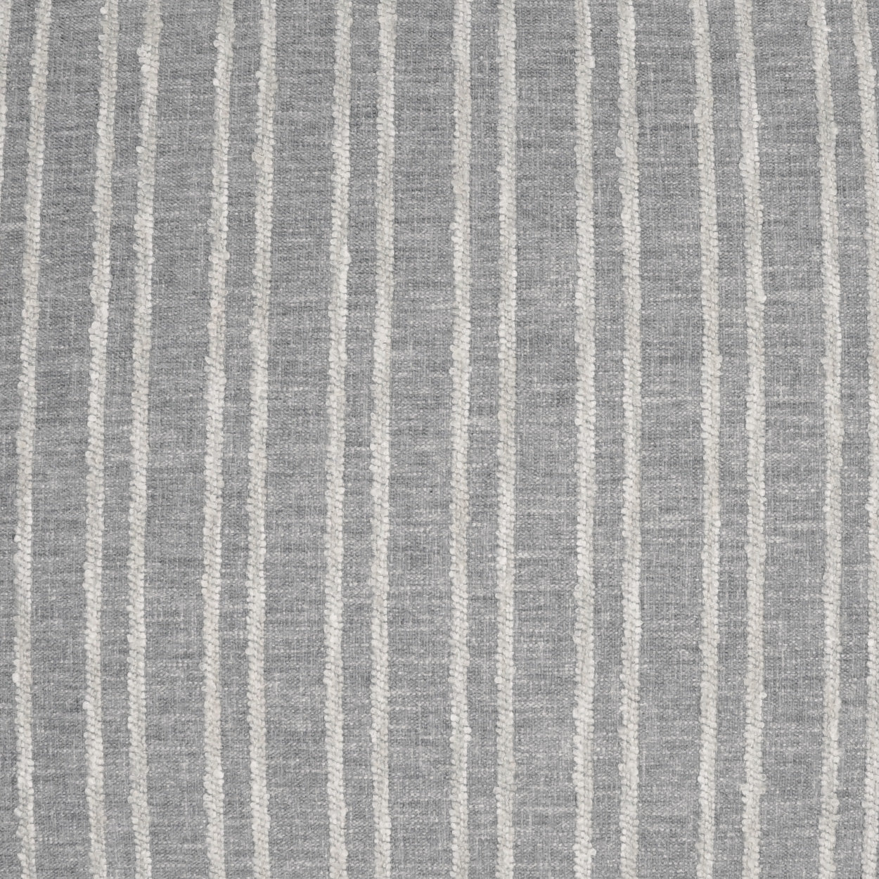 Gray woven fabric pillow with vertical off-white stripes and a linen-like texture, 24" x 24".