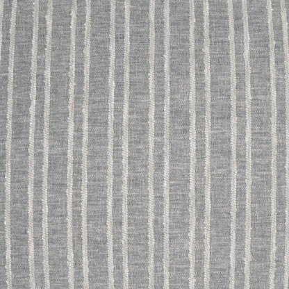 Gray woven fabric pillow with vertical off-white stripes and a linen-like texture, 24" x 24".
