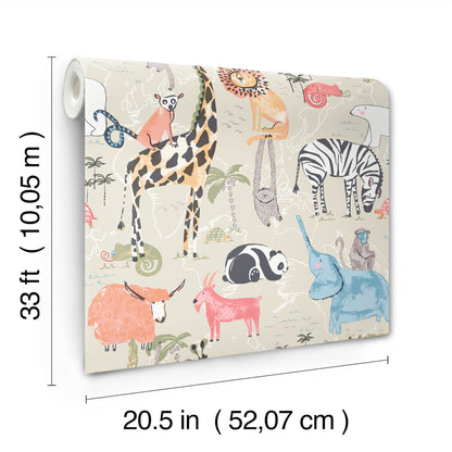 York Wallcoverings Advantage Safari Animals Beige Jungle Friends Wallpaper Animals Kids Beige  Wallpaper - 4203-27540