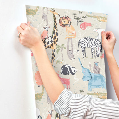 York Wallcoverings Advantage Safari Animals Beige Jungle Friends Wallpaper Animals Kids Beige  Wallpaper - 4203-27540