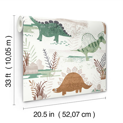York Wallcoverings Advantage Prehistoric Dino Green Whimsical Wallpaper Animals Kids Green  Wallpaper - 4203-27544