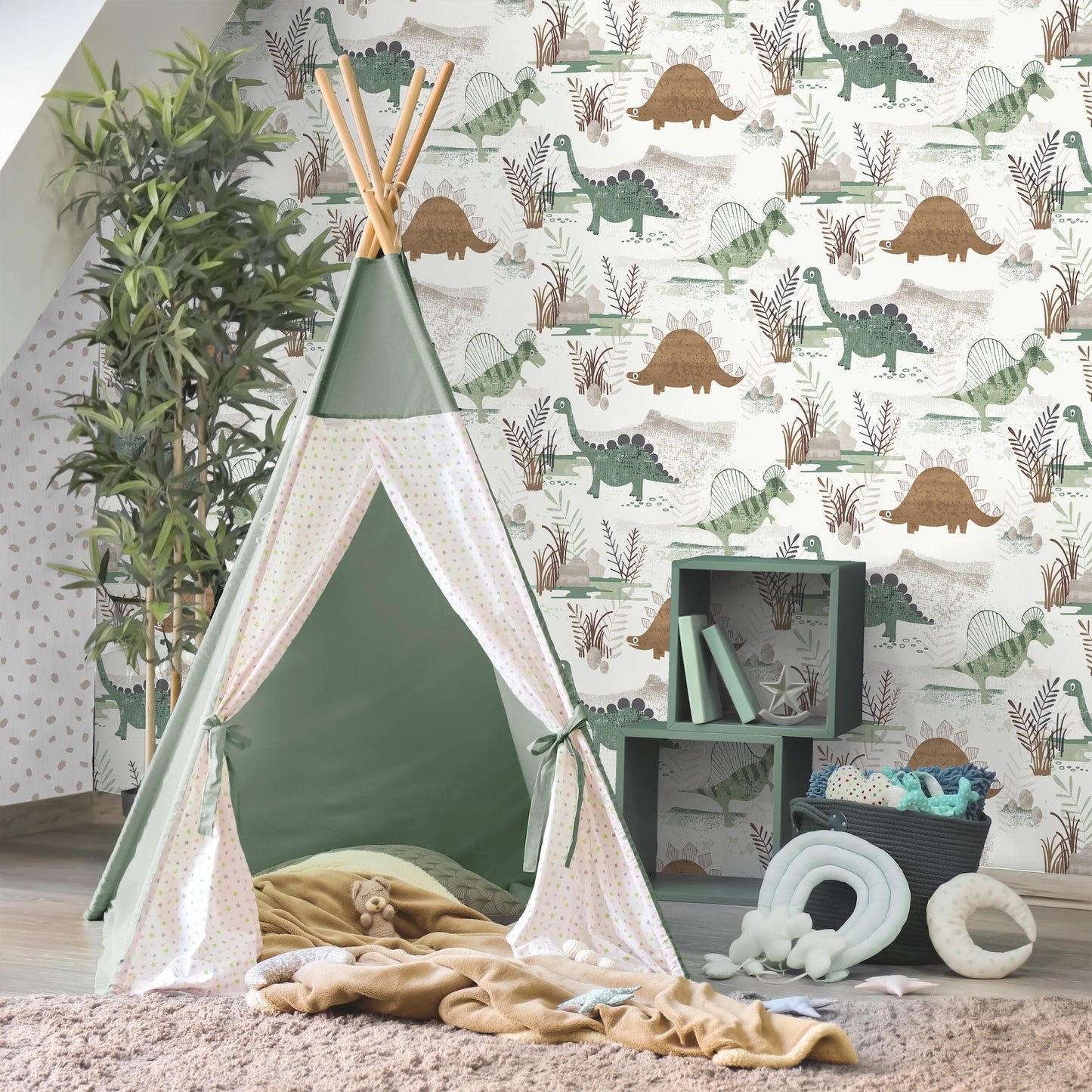 York Wallcoverings Advantage Prehistoric Dino Green Whimsical Wallpaper Animals Kids Green  Wallpaper - 4203-27544