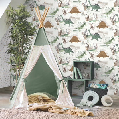 York Wallcoverings Advantage Prehistoric Dino Green Whimsical Wallpaper Animals Kids Green  Wallpaper - 4203-27544