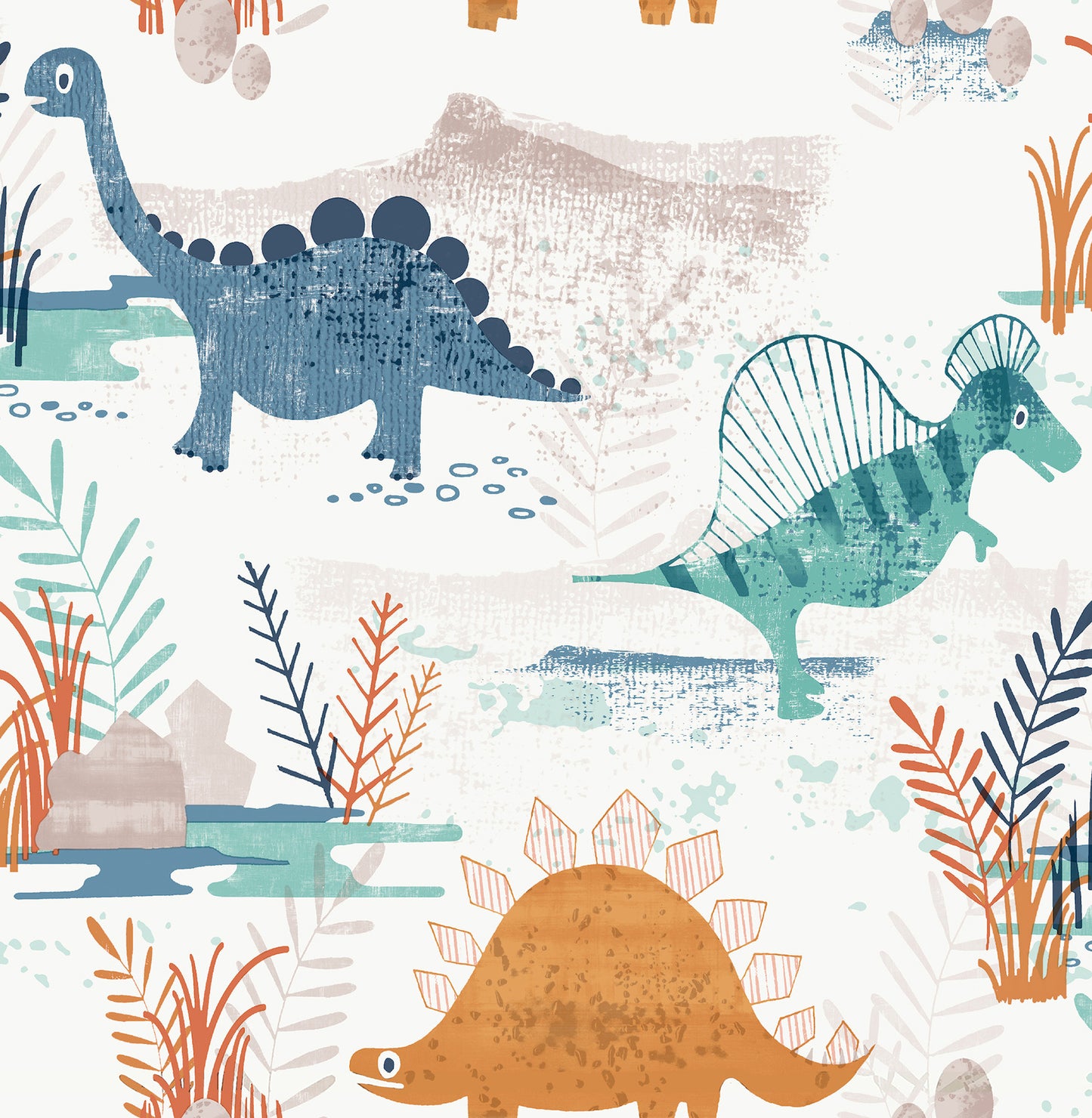 York Wallcoverings Advantage Prehistoric Dino Orange Whimsical Wallpaper Animals Kids Orange  Wallpaper - 4203-27545