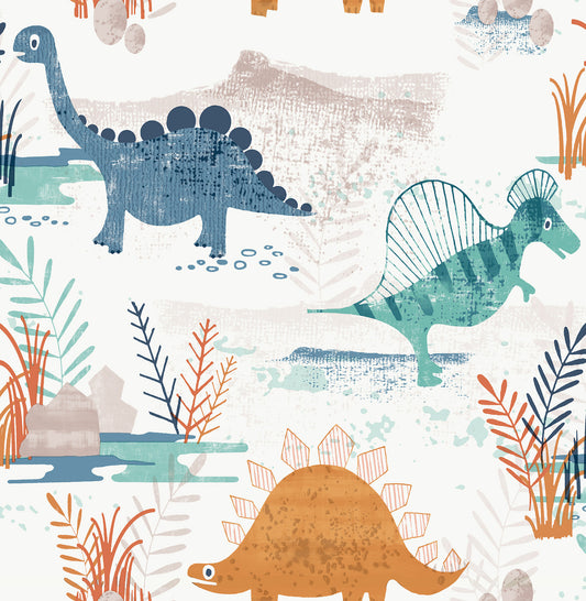 York Wallcoverings Advantage Prehistoric Dino Orange Whimsical Wallpaper Animals Kids Orange  Wallpaper - 4203-27545