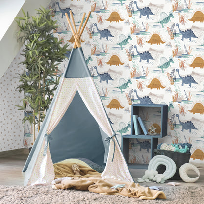 York Wallcoverings Advantage Prehistoric Dino Orange Whimsical Wallpaper Animals Kids Orange  Wallpaper - 4203-27545