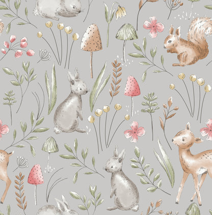 York Wallcoverings Advantage Forest Animals Grey Whimsical Wallpaper Animals Kids Grey  Wallpaper - 4203-27546