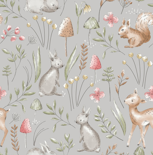 York Wallcoverings Advantage Forest Animals Grey Whimsical Wallpaper Animals Kids Grey  Wallpaper - 4203-27546