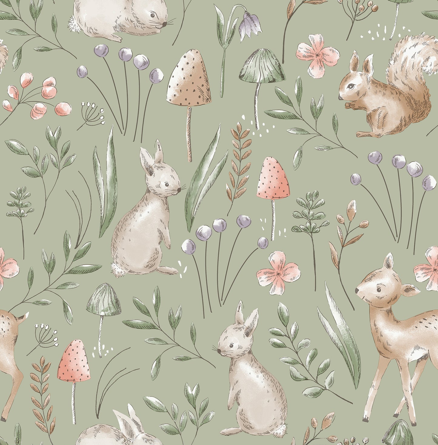 York Wallcoverings Advantage Forest Animals Sage Whimsical Wallpaper Animals Kids Sage  Wallpaper - 4203-27547