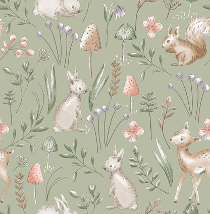 York Wallcoverings Advantage Forest Animals Sage Whimsical Wallpaper Animals Kids Sage  Wallpaper - 4203-27547