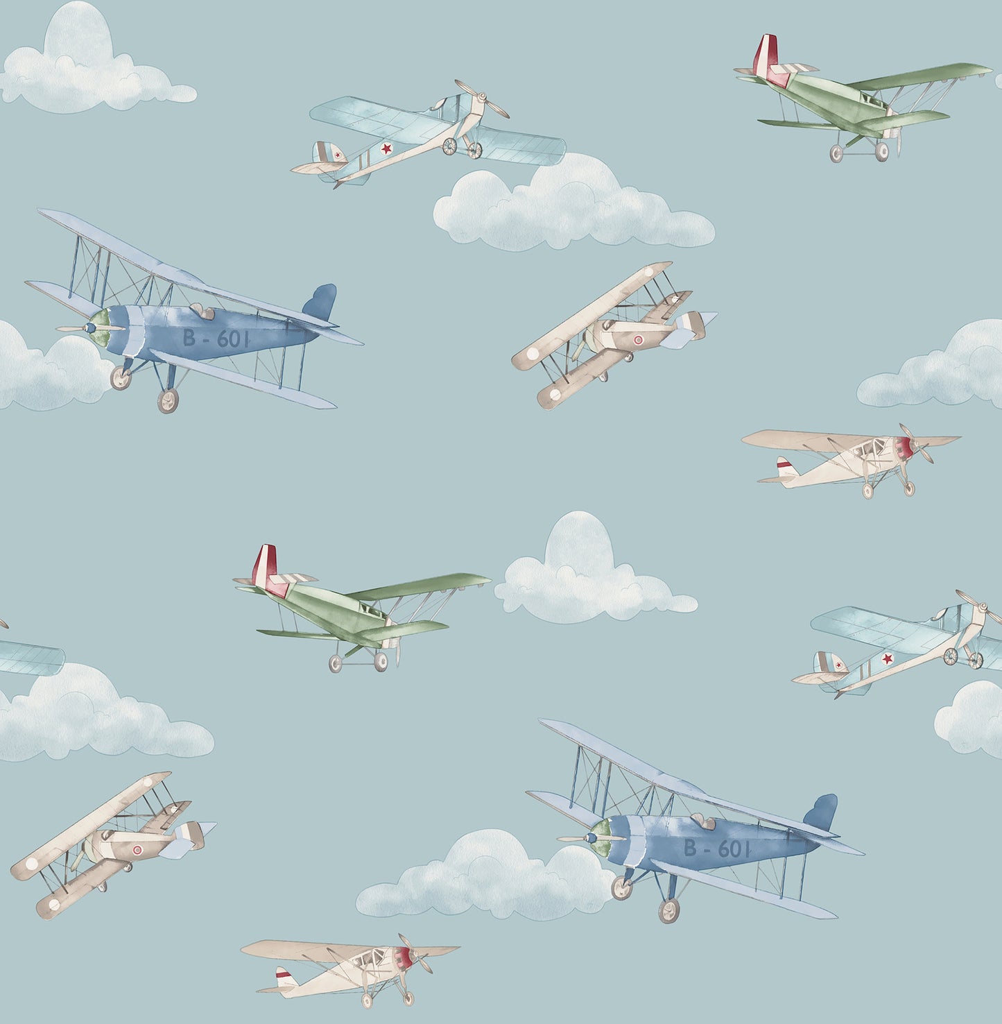 York Wallcoverings Advantage Aeroplanes Blue Skies Wallpaper Transportation Kids Blue  Wallpaper - 4203-27548