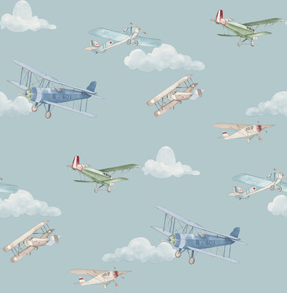 York Wallcoverings Advantage Aeroplanes Blue Skies Wallpaper Transportation Kids Blue  Wallpaper - 4203-27548