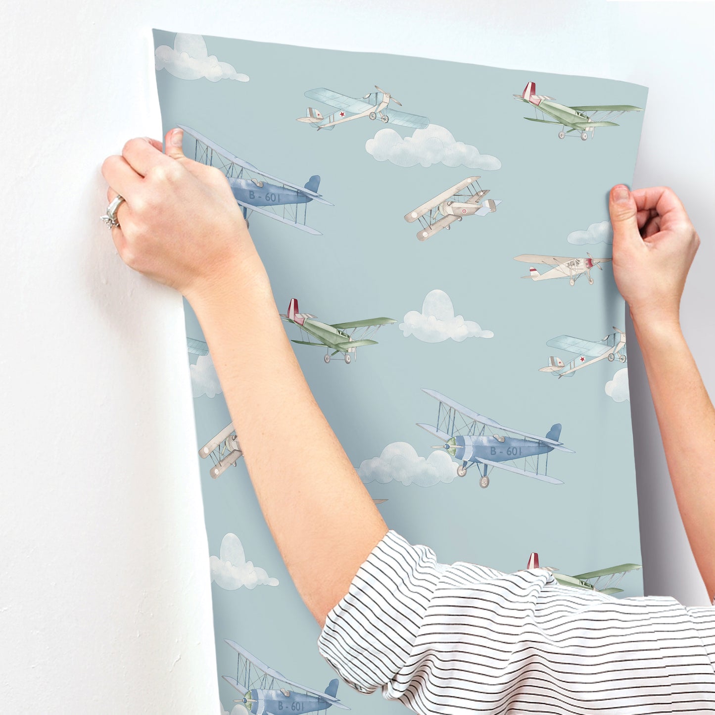 York Wallcoverings Advantage Aeroplanes Blue Skies Wallpaper Transportation Kids Blue  Wallpaper - 4203-27548
