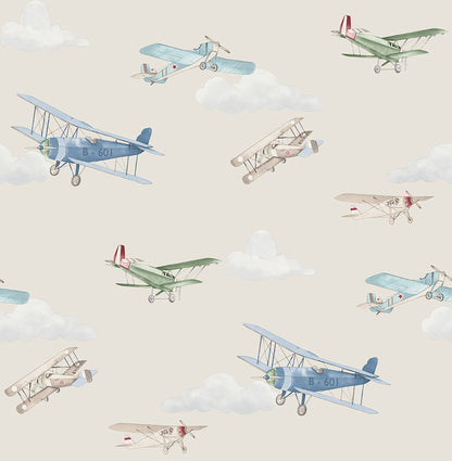 York Wallcoverings Advantage Aeroplanes Beige Skies Wallpaper Transportation Kids Beige  Wallpaper - 4203-27549